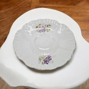 Vtg C.T. Germany Porcelain Saucer 6.5" Purple Floral Gold Trim Scalloped Edge